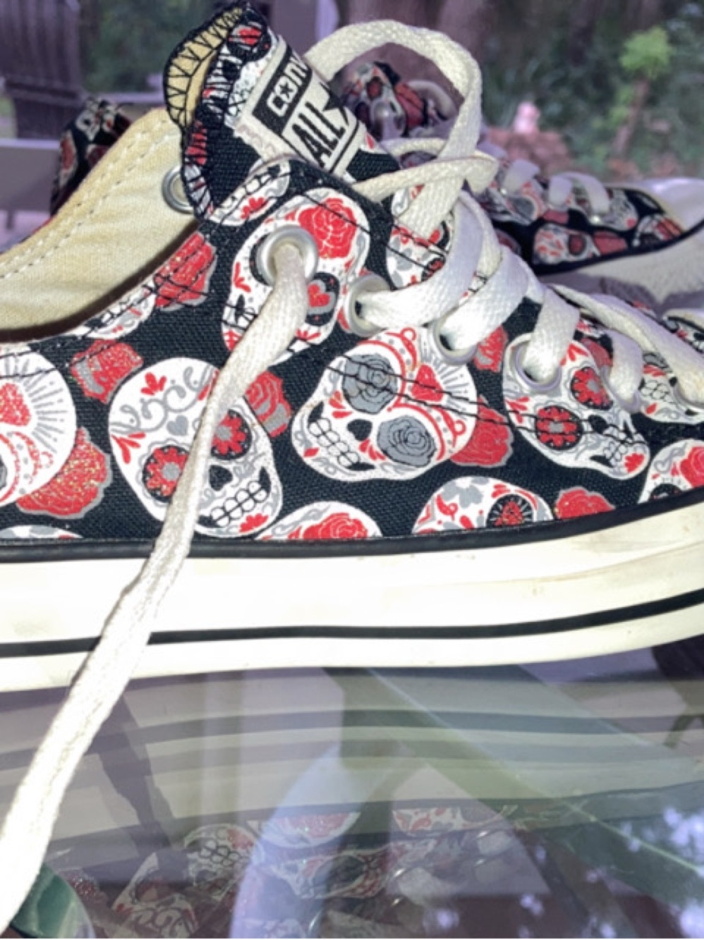 Converse Low Top Sugar Skull Canvas Sneakers - Black/Red/White